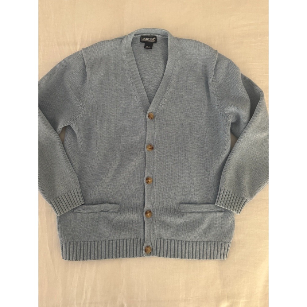 Vintage Lands' End Men's M Blue Cardigan Sweater Button Front Grandpa